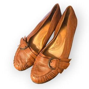 Söfft Comfort Pumps Heels 10M Low Leather Women's Sofft Brown Pleated Buckle GUC